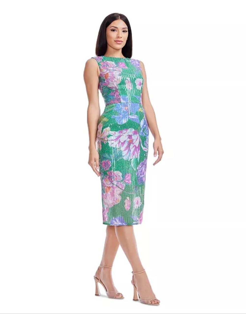 Dress the Population Claudette Floral-Print Sleeveless Bodycon Sequin Midi Dress - Picture 2 of 7